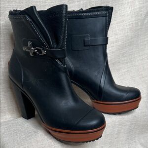 Sorel Medina Black and Brown Waterproof Heeled Rain Boots